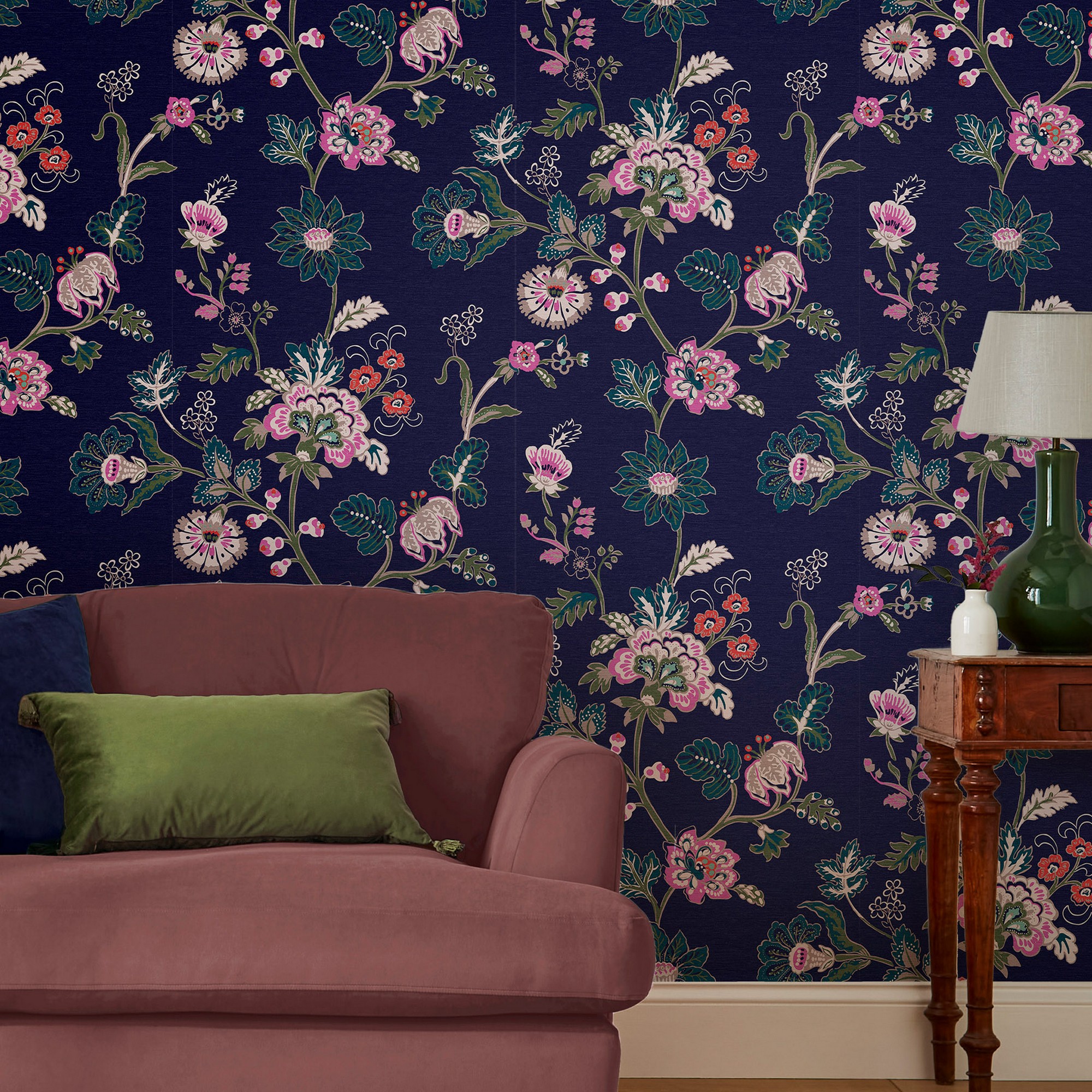 Vine Cottage Floral Wallpaper 118573 By Joules In Royal Navy Blue